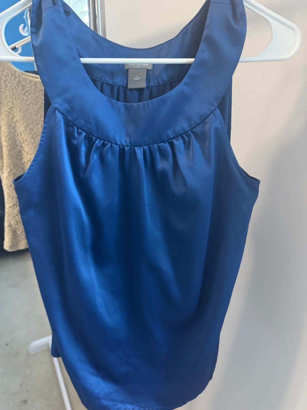 Ann Taylor Royal Blue Satin Scoop Neck Shell